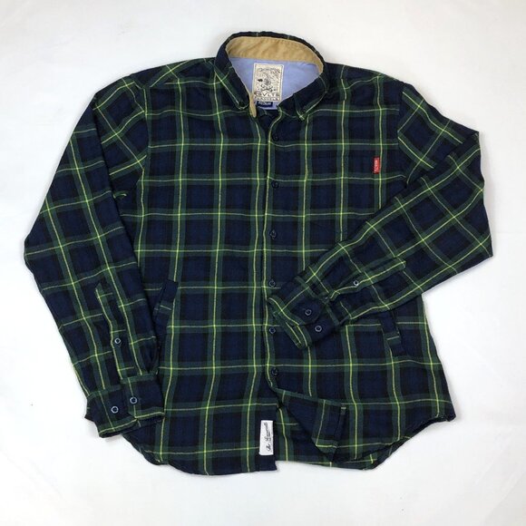 RSVLTS Flannels Blue Green Plaid Flannel Button Up Shirt Jacket Shacket Medium - Picture 9 of 9